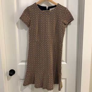 Ann Taylor LOFT Womens Size 2 Navy and Tan Midi Dress Cute Ruffle